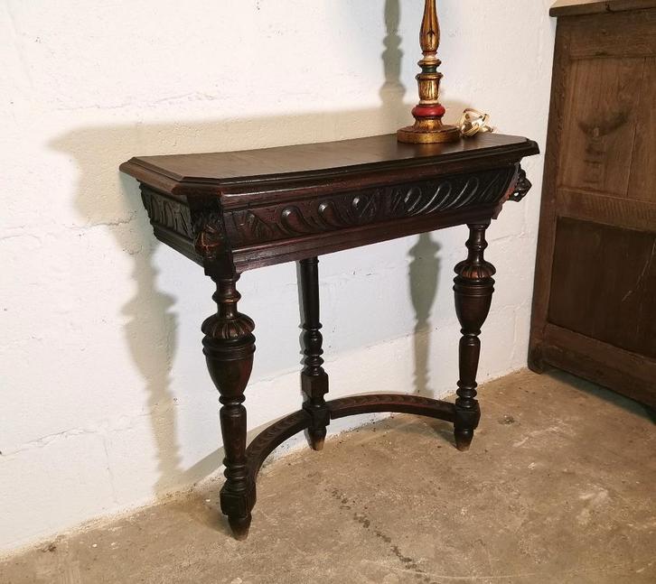 Antieke Mechelse muurtafel in eik B 77 H 73 D 34, Antiek en Kunst, Antiek | Meubels | Tafels, Ophalen