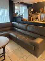 Grote leren hoekzetel met poef – goede staat, Maison & Meubles, Canapés | Sofas & Chaises Longues, 75 à 100 cm, 300 cm ou plus