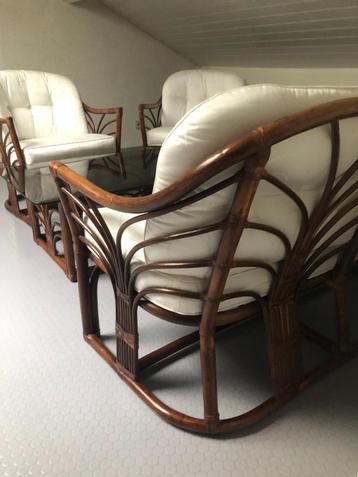 Rotan bamboe salon met salontafel, Rotin, Chaise, Comme neuf, Sets de jardin