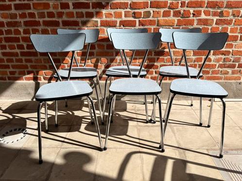 6 vintage stoelen formica lichtblauw, Antiek en Kunst, Antiek | Meubels | Stoelen en Sofa's, Ophalen