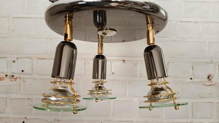 Plafondlamp met 3 verlichtingen, kantel/draaibaar, Huis en Inrichting, Lampen | Plafondlampen, Gebruikt, Glas, Metaal, Ophalen