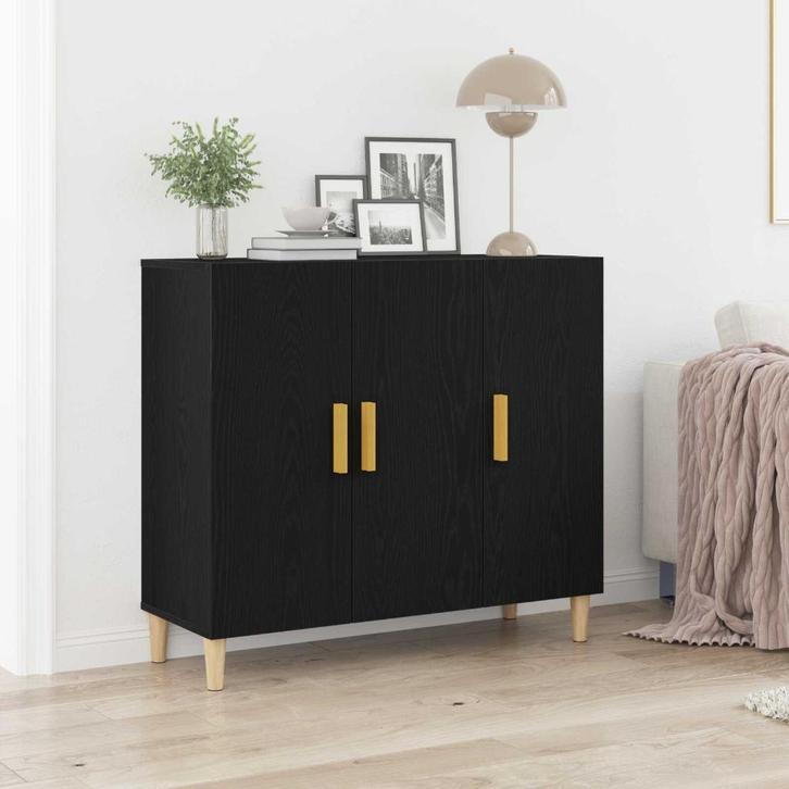 Dressoir Zwart 90 x 34 x 80 cm Bewerkt hout, Huis en Inrichting, Zitzakken, Nieuw, Zwart, Verzenden