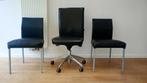 Lot de 3 chaises de bureau en cuir, Enlèvement, Utilisé, Noir, Cuir