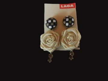 (16)- boucles d'oreilles noir beige -neuves - laga - beschikbaar voor biedingen