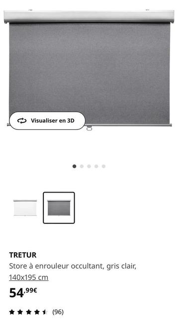 Store enrouleur occultant gris 140x195 cm IKEA TRETUR Neuf