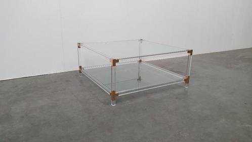 Vintage coffee table lucite & brass Charles Hollis Jones 70s, Huis en Inrichting, Tafels | Salontafels, Gebruikt, Glas, Ophalen