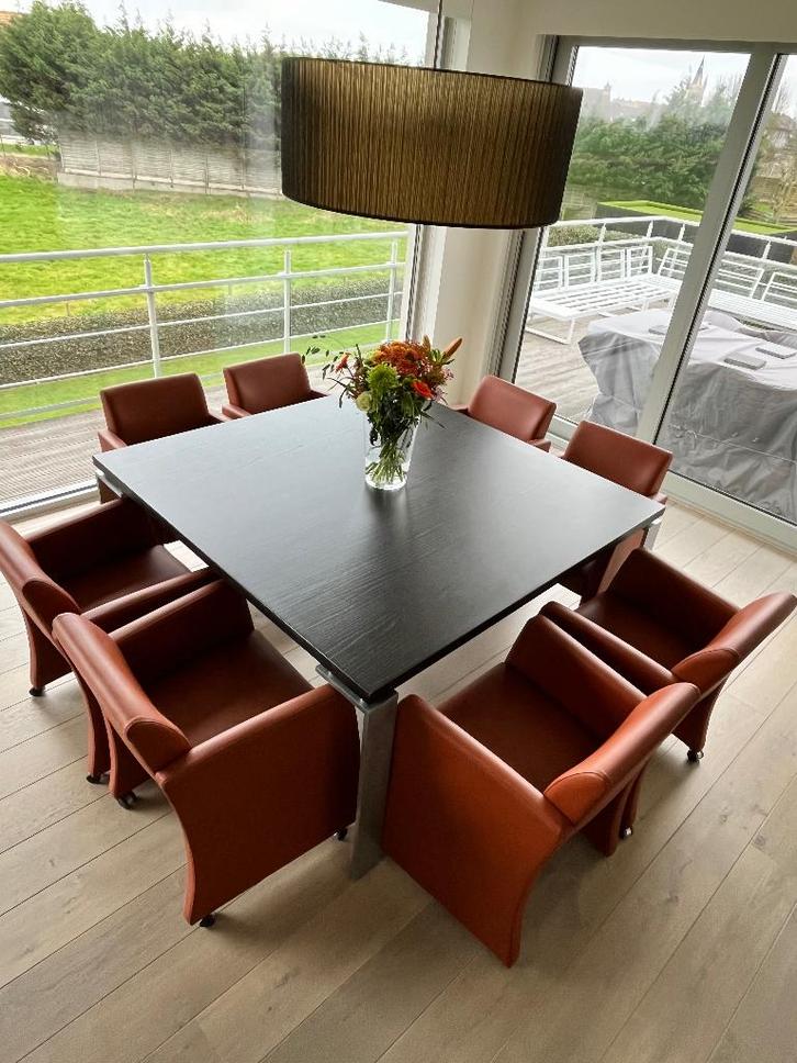 Eettafel,salontafel,muurtafel en 8 stoelen, Huis en Inrichting, Stoelen, Gebruikt, Vijf, Zes of meer stoelen, Bruin, Ophalen