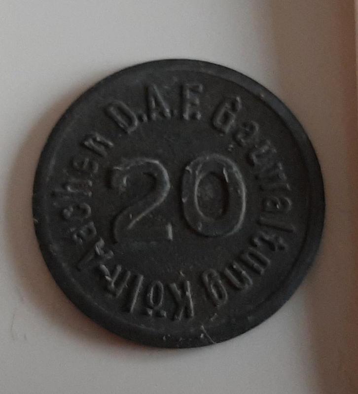 20 reichspfennig pfennig Gauwaltung kantine munt Derde rijk, Postzegels en Munten, Munten | Europa | Niet-Euromunten, Losse munt