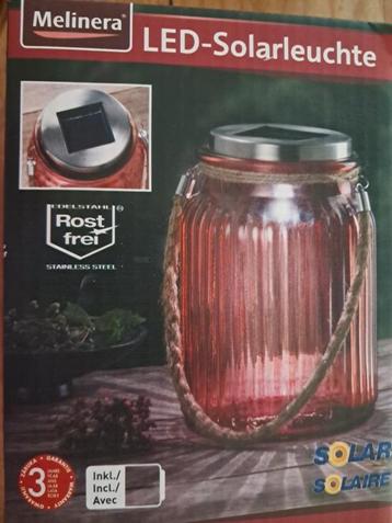 Partij LED - Solarlamp NIEUW - rood met glas RVS beschikbaar voor biedingen