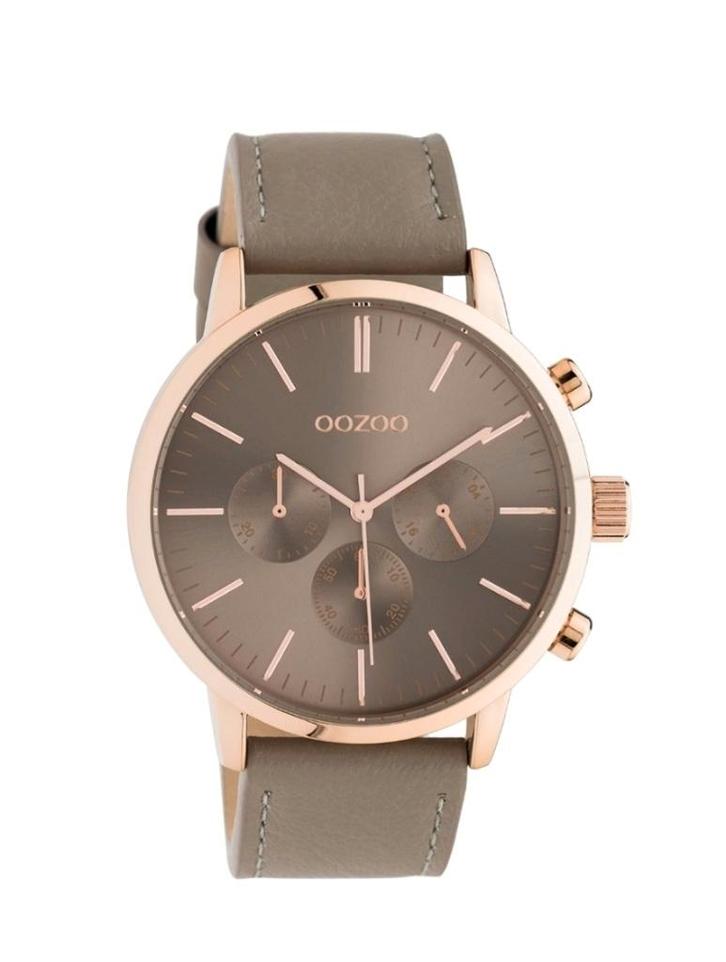 OOZO HORLOGE – LEREN BAND (TAUPE) – ROSEGOUD KAST - UNISEX, Handtassen en Accessoires, Horloges | Dames, Zo goed als nieuw, Polshorloge