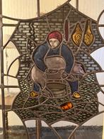 Kunstig uitgewerkt glas in lood met afbeelding slager, Ophalen, Gebruikt, Minder dan 80 cm, Overige typen