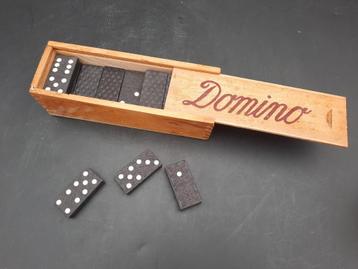 oude houten domino doosje met domino blokjes, jaren 60