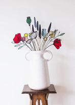 Bloemenset in glas-in-lood, Antiek en Kunst, Kunst | Overige Kunst, Ophalen of Verzenden