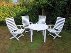 Tuinset : 4 stevige tuinstoelen + tafel + 2 stoelen, Tuin en Terras, Ophalen, Gebruikt, Kunststof, Verstelbaar