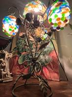 Murano tafellamp met gekleurd glas en metalen bloemenvoet –, Ophalen of Verzenden