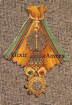 Elixir d’Anvers. Oud en zeldzaam chromoprentje Eretekens, Ophalen of Verzenden