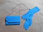 Vintage avond-tasje met lange handschoenen, Blauw, Ophalen of Verzenden, Zo goed als nieuw, Avondtasje