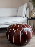 handgemaakte leren poef - stevig gevuld - shiny bruin, Verzenden, Boho, Nieuw, Leer