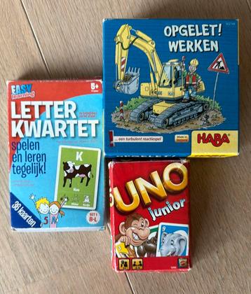 Lot: Uno junior, Haba wegenwerken en Letterkwartet beschikbaar voor biedingen