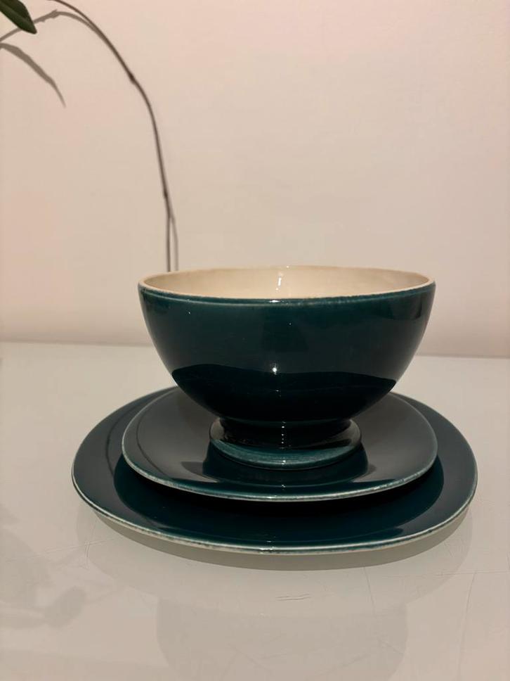 Villeroy & Boch set 3 stuks donker groen, Antiek en Kunst, Antiek | Servies los, Ophalen of Verzenden