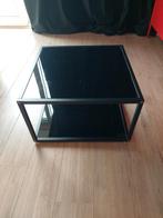 Salon tafel in zwart glas met ijzer 60x60, hoogte 35cm, Maison & Meubles, Tables | Tables de salon, Comme neuf, Enlèvement, Verre