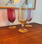 Iriserende olieglazen, wijnglazen gouden voet, 3 stuks, Ophalen of Verzenden