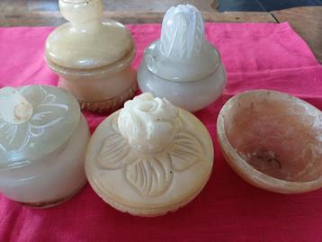 5 antieke potten in albast., Antiek en Kunst, Ophalen