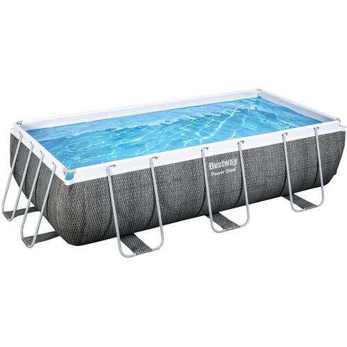 Zwembad Bestway Power Steel – rotan grijs, Tuin en Terras, Zwembaden, Gebruikt, Opzetzwembad, 120 cm of meer, 400 cm of meer, 200 tot 300 cm