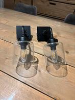 2 wandlampen zwart met glas, Huis en Inrichting, Lampen | Wandlampen, Ophalen, Zo goed als nieuw, Glas