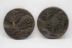 2x vintage bronzen plaques zomer & winter, Antiek en Kunst, Ophalen of Verzenden, Brons