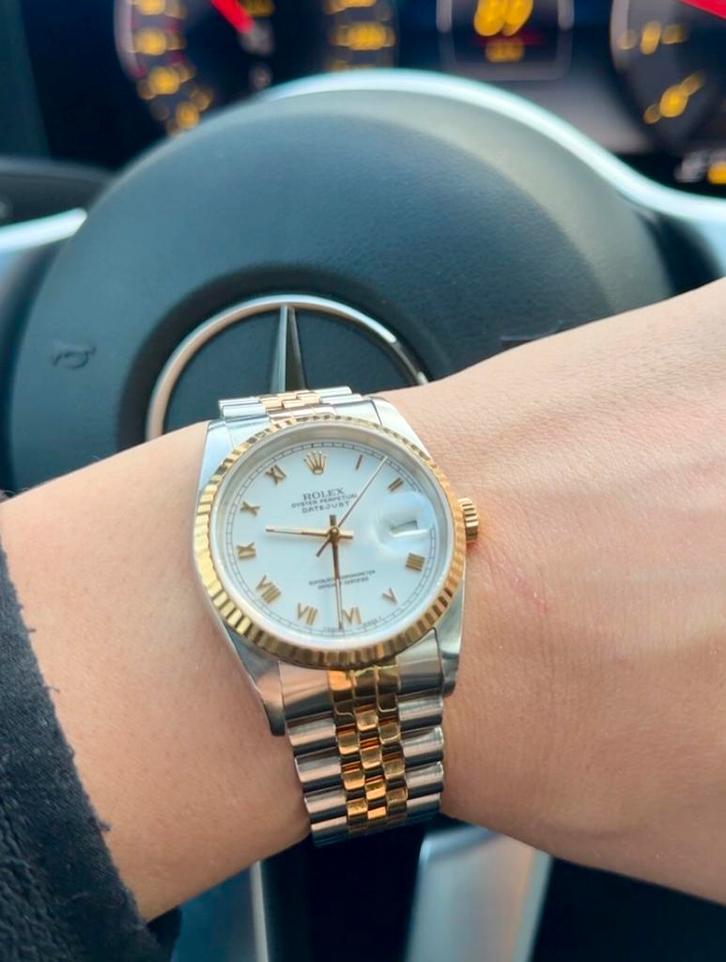 Rolex datejust or jaune/acier, Handtassen en Accessoires, Horloges | Dames, Zo goed als nieuw, Polshorloge, Rolex, Goud, Goud