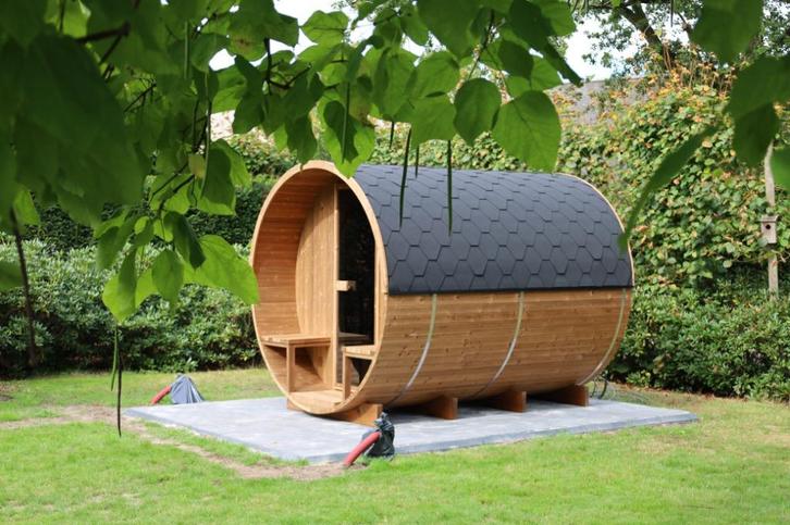 Barrel buiten sauna inclusief opbouw op locatie, Sport en Fitness, Sauna, Nieuw, Complete sauna, Fins of Traditioneel, Ophalen of Verzenden