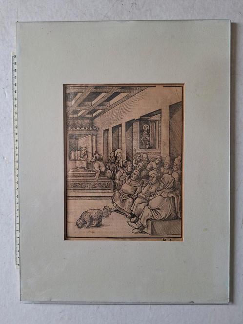 16de eeuw houtsnede Hans Wechtlin Jezus en schriftgeleerden, Antiek en Kunst, Kunst | Etsen en Gravures, Ophalen