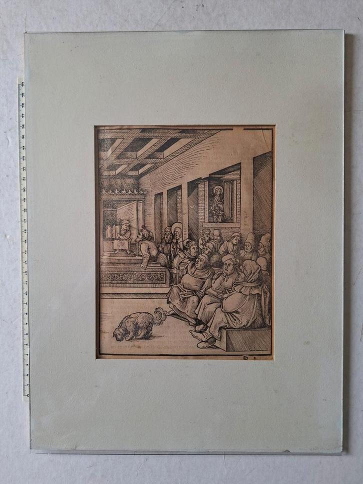 16de eeuw houtsnede Hans Wechtlin Jezus en schriftgeleerden, Antiek en Kunst, Kunst | Etsen en Gravures, Ophalen