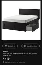 Bed brimnes ikea zwart 160x200, Huis en Inrichting, Ophalen, Zo goed als nieuw