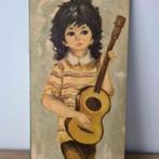 Vintage schilderijtje meisje met gitaar, Utilisé, Enlèvement ou Envoi