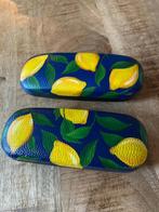 Handbeschilderde brillenkoker donkerblauw met citroenen, Ophalen of Verzenden, Zo goed als nieuw
