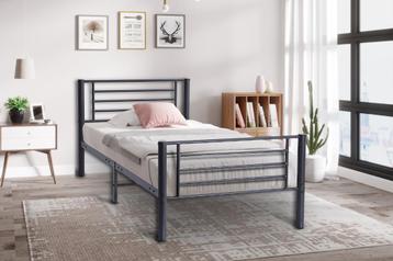 WK Bed Sammy 90x200cm grijs metaal + bodem nieuw + Levering  beschikbaar voor biedingen