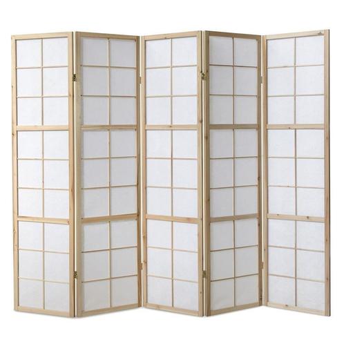 Kamerscherm roomdivider hout shoji 5 delig inklapbaar Nature, Huis en Inrichting, Woonaccessoires | Kamerschermen, Nieuw, Verzenden