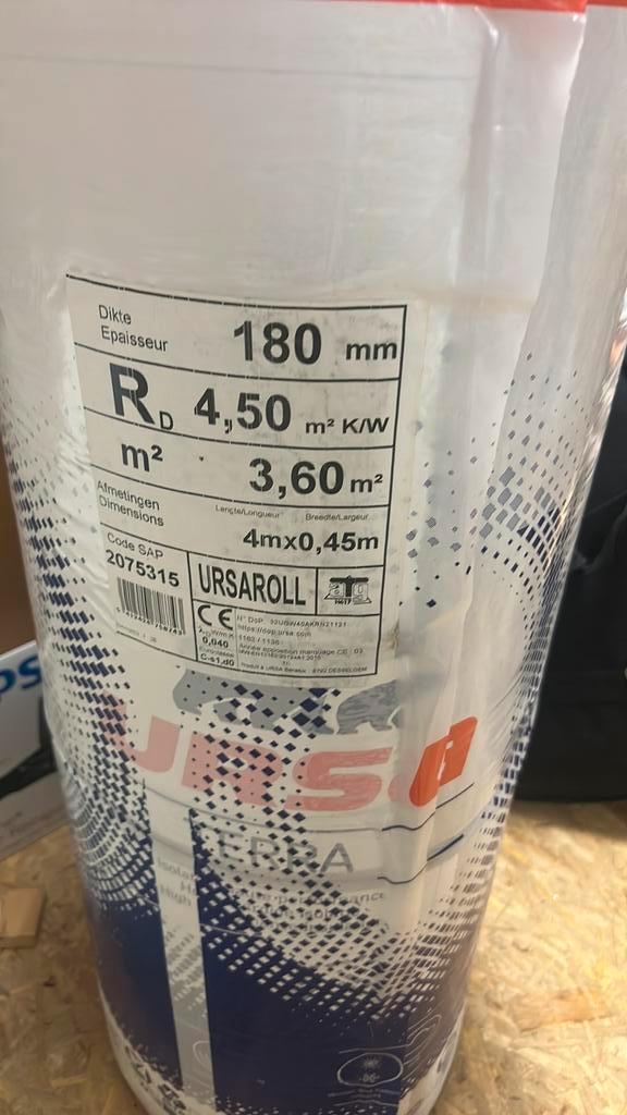 Isolatie Ursa Ursaroll-180Mm 2X (0.45X4M) 3.60M2, Doe-het-zelf en Bouw, Isolatie en Afdichting, Nieuw, Dakisolatie, 12 cm of meer