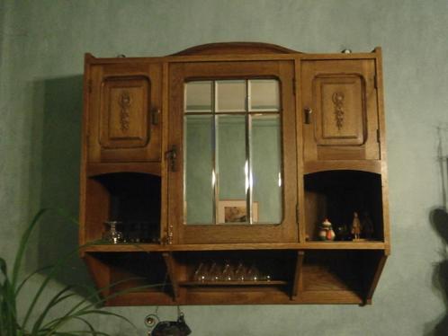 Meuble ancien en chêne à 3 portes, dont 1 en verre., Maison & Meubles, Armoires | Vitrines, Utilisé, Moins de 100 cm, 50 à 100 cm