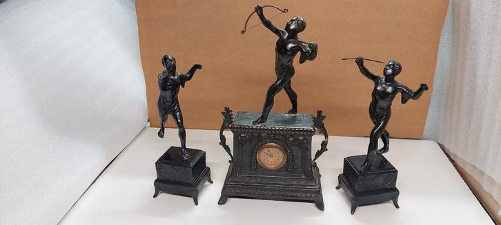 Antieke beelden 3delig - krijgers/jagers, Antiek en Kunst, Antiek | Tin, Ophalen of Verzenden