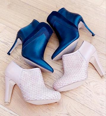 2 bottines à talons noir et beige en cuir taille 35/Neuf beschikbaar voor biedingen
