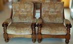 2 vintage rustieke fauteuils van hout/fluweel uit 1970, Ophalen
