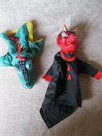 Handpuppets duivel + krokodil poppenkast handpoppen, Antiek en Kunst, Antiek | Speelgoed, Ophalen