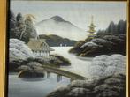 oud Japans schilderij /zijde pagode berglandschap gesigneerd, Antiek en Kunst, Ophalen