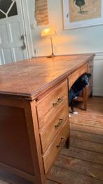 Groot antiek massief houten bureau - dambordblad, Antiek en Kunst, Ophalen
