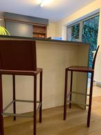 Leren barkrukken in bordeaux kleur, Ophalen, Zo goed als nieuw, Leer, 60 tot 90 cm