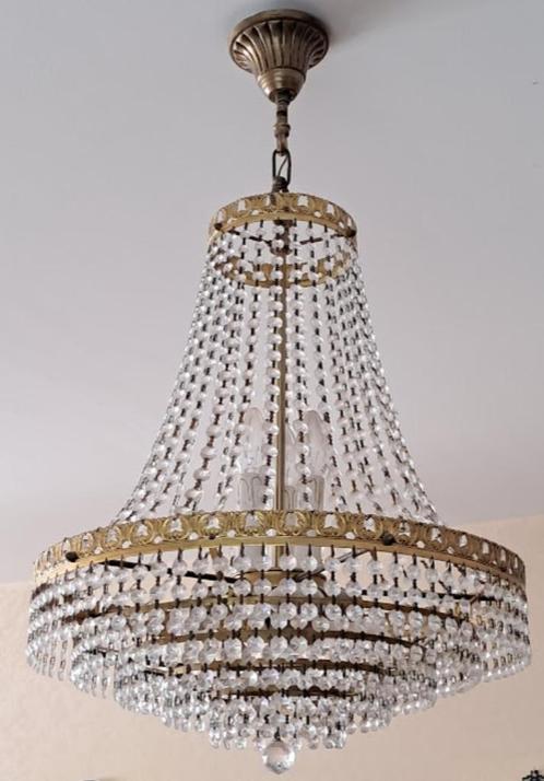 kristallen luster, Huis en Inrichting, Lampen | Kroonluchters, Gebruikt, Glas, Metaal, Ophalen