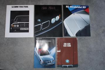BMW BMW M3 BMW M5 BMW 750i - lot de 5 brochures 80's-90's